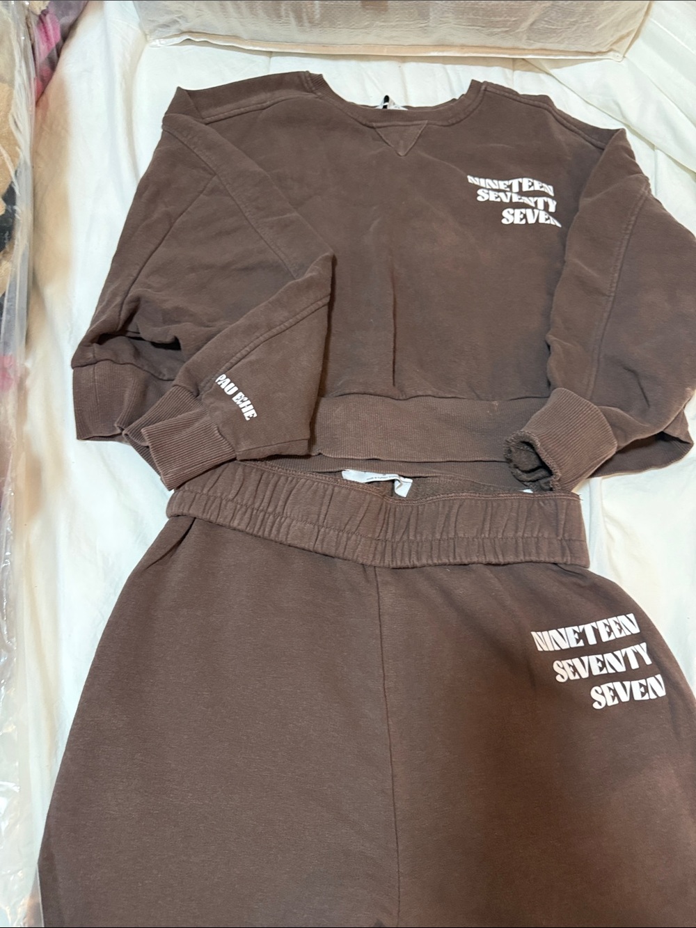 Primark Brown Sweatshirt & Joggers Set with White Print